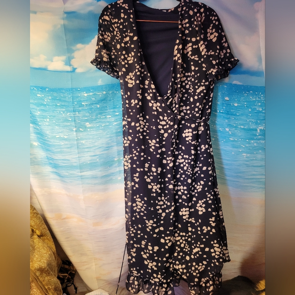 Madewell Lined Ruffle Navy Floral Wrap Dress Size‎ XS
